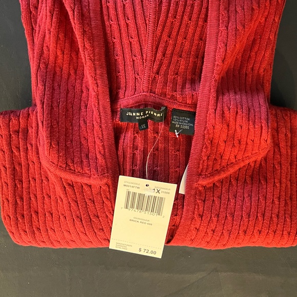 BRICK RED HOODED CABLE KNIT PULLOVER w/BUTTON COTTON SWEATER SZ 1X NWT MSRP $72 - Picture 5 of 6